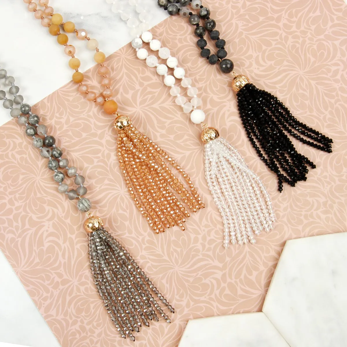 Beaded Tassel Pendant Necklace- 6 Colors