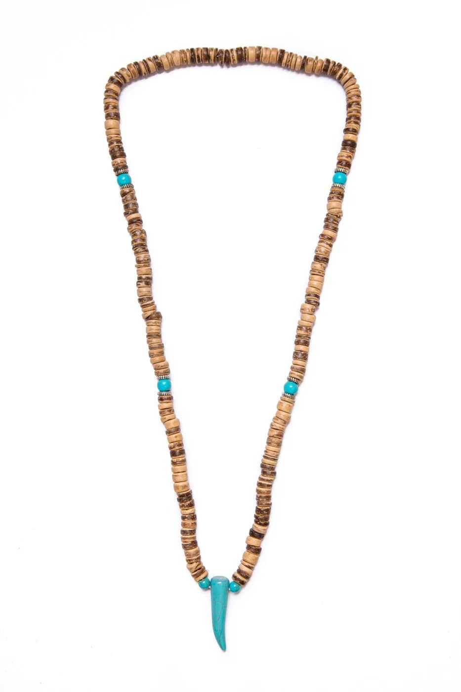 beads necklace wooden disc turquoise tooth