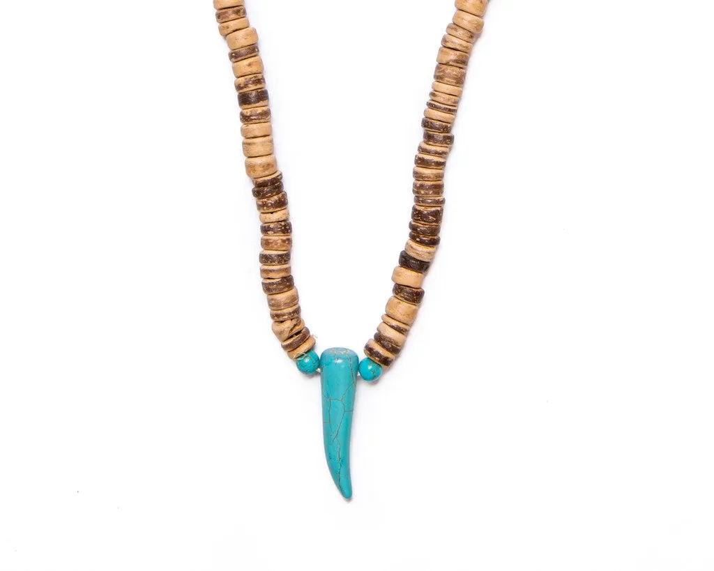 beads necklace wooden disc turquoise tooth