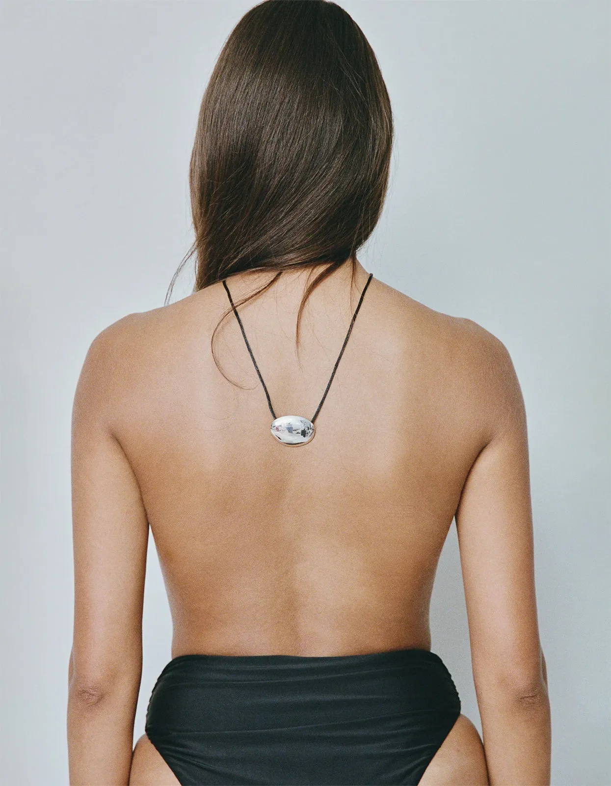 Bean Cord Pendant - Ebony/Silver