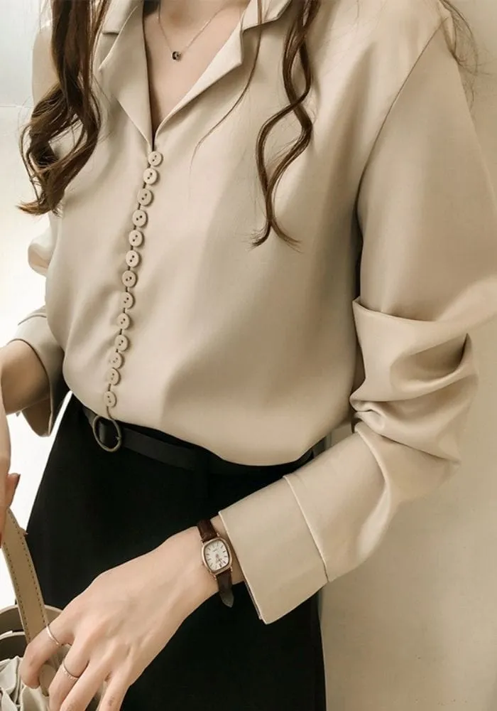 Beige Satin Shirt Womens