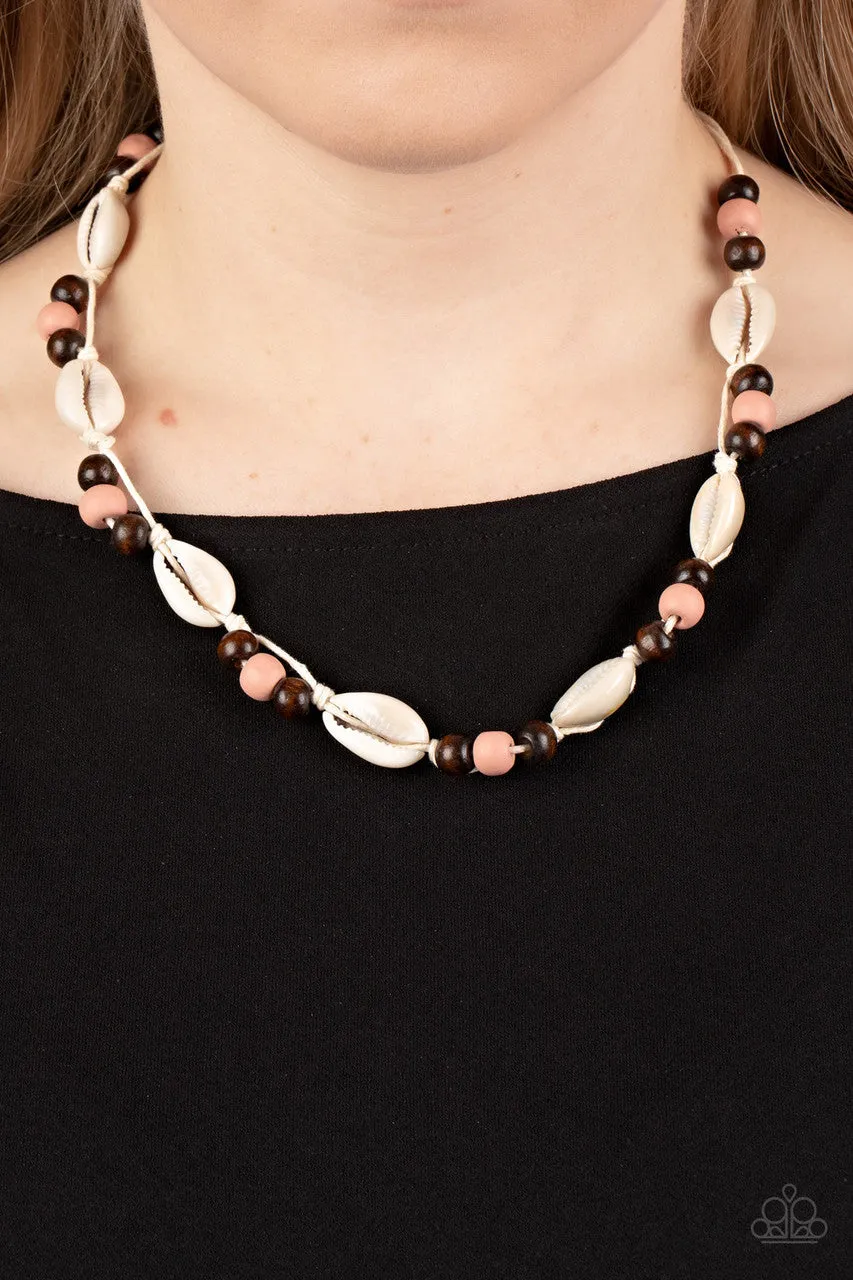 Bermuda Beachcomber Pink Cord Paparazzi Seashell Short Necklace
