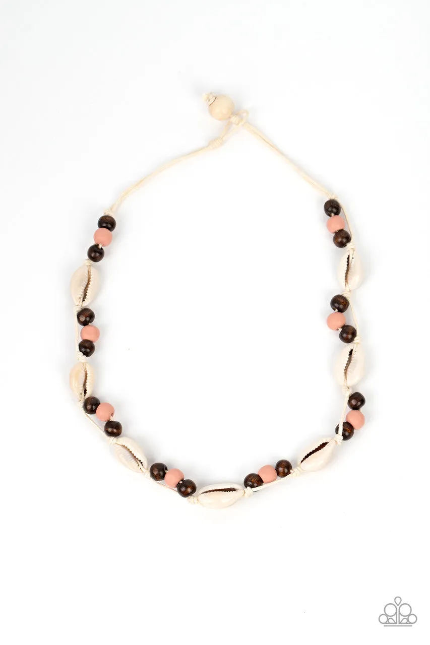 Bermuda Beachcomber Pink Cord Paparazzi Seashell Short Necklace