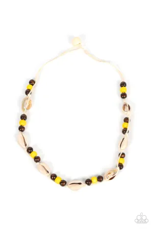 Bermuda Beachcomber - Yellow - Cord Paparazzi Puka Seashell Short Necklace