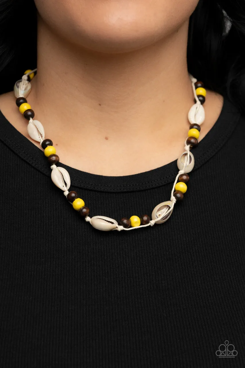 Bermuda Beachcomber - Yellow - Cord Paparazzi Puka Seashell Short Necklace