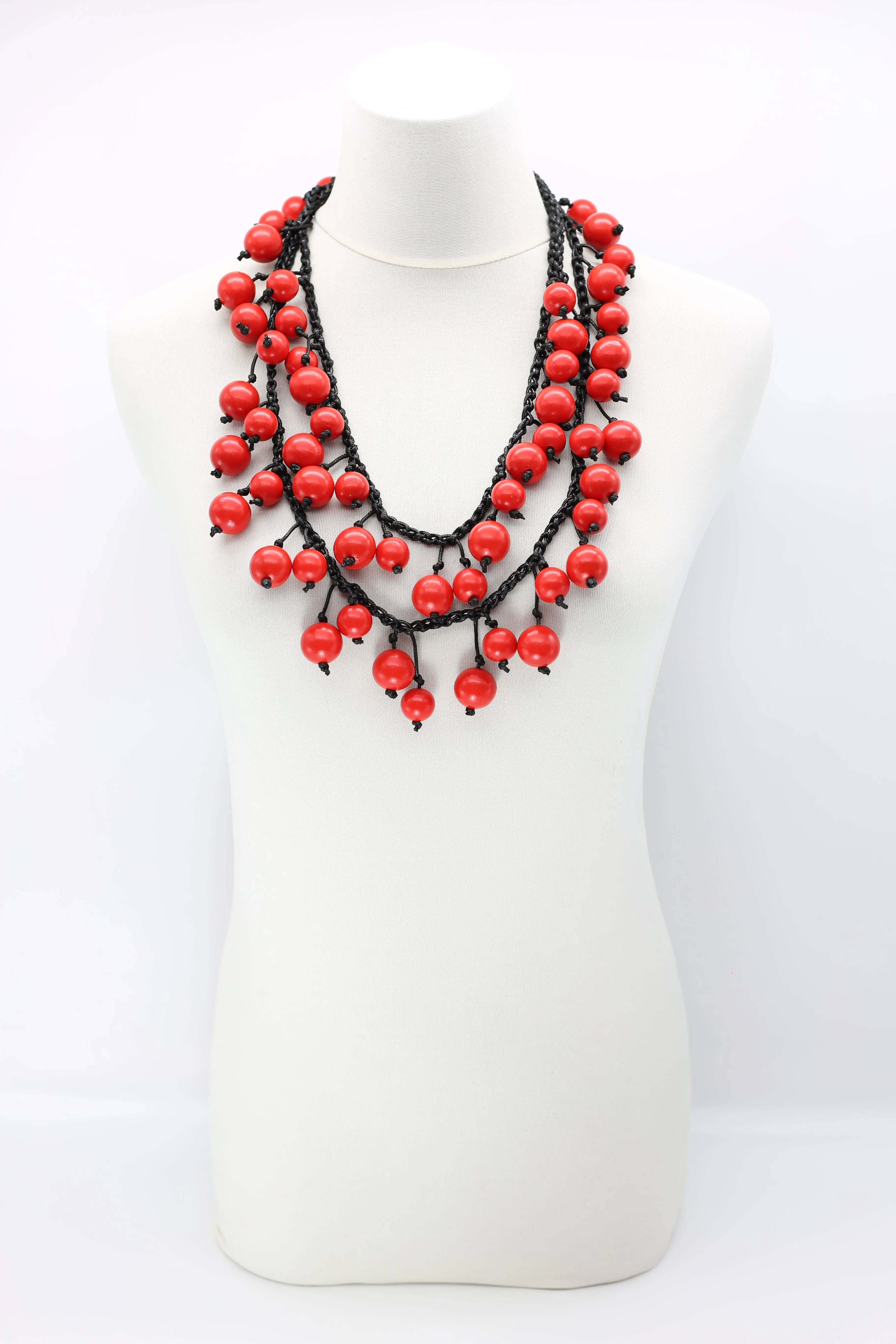 Berries & Squares Necklaces Set - Spring Green/Racing Green/Red
