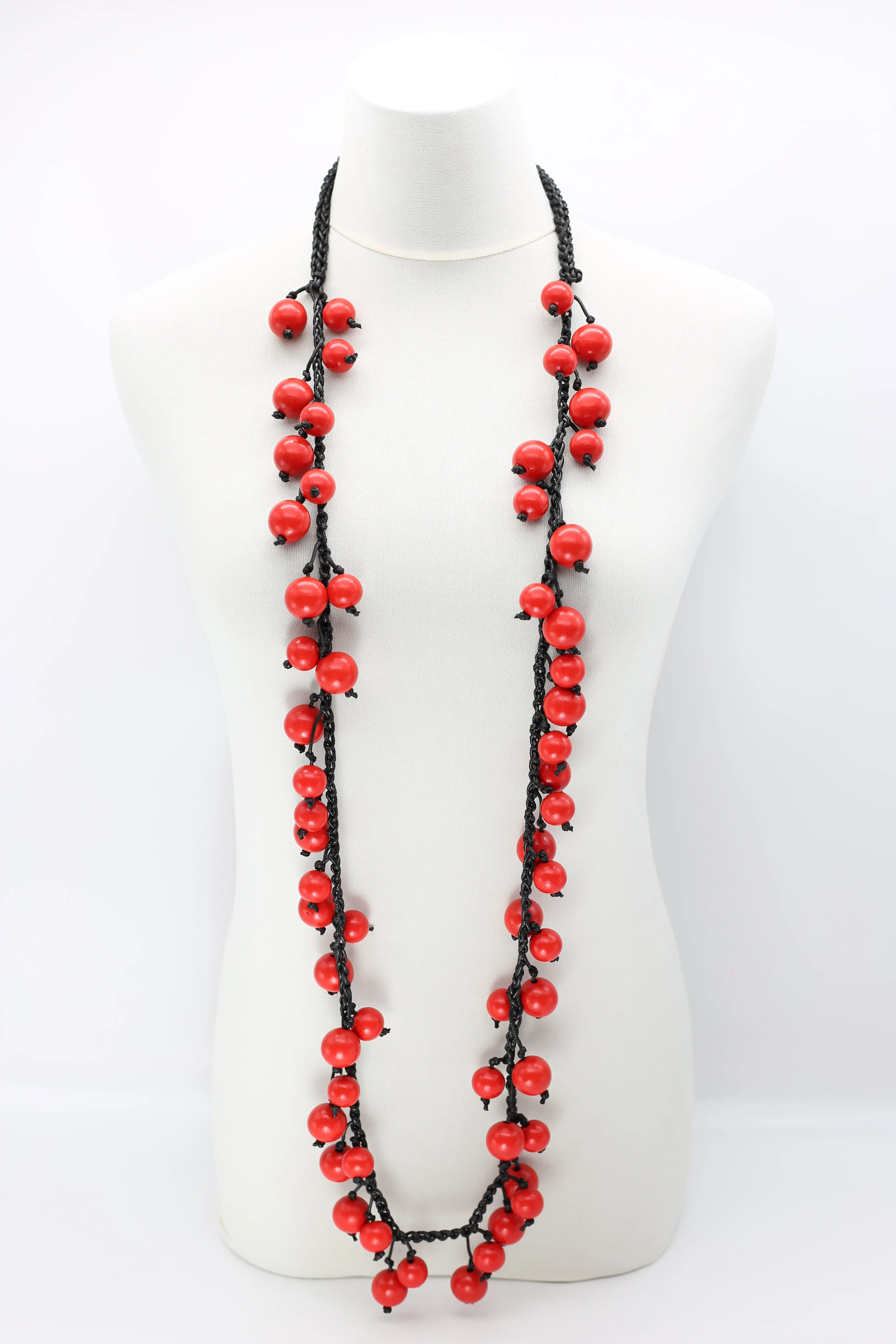 Berries & Squares Necklaces Set - Spring Green/Racing Green/Red