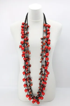 Berry & Ceramic Beads Necklaces Set - Red