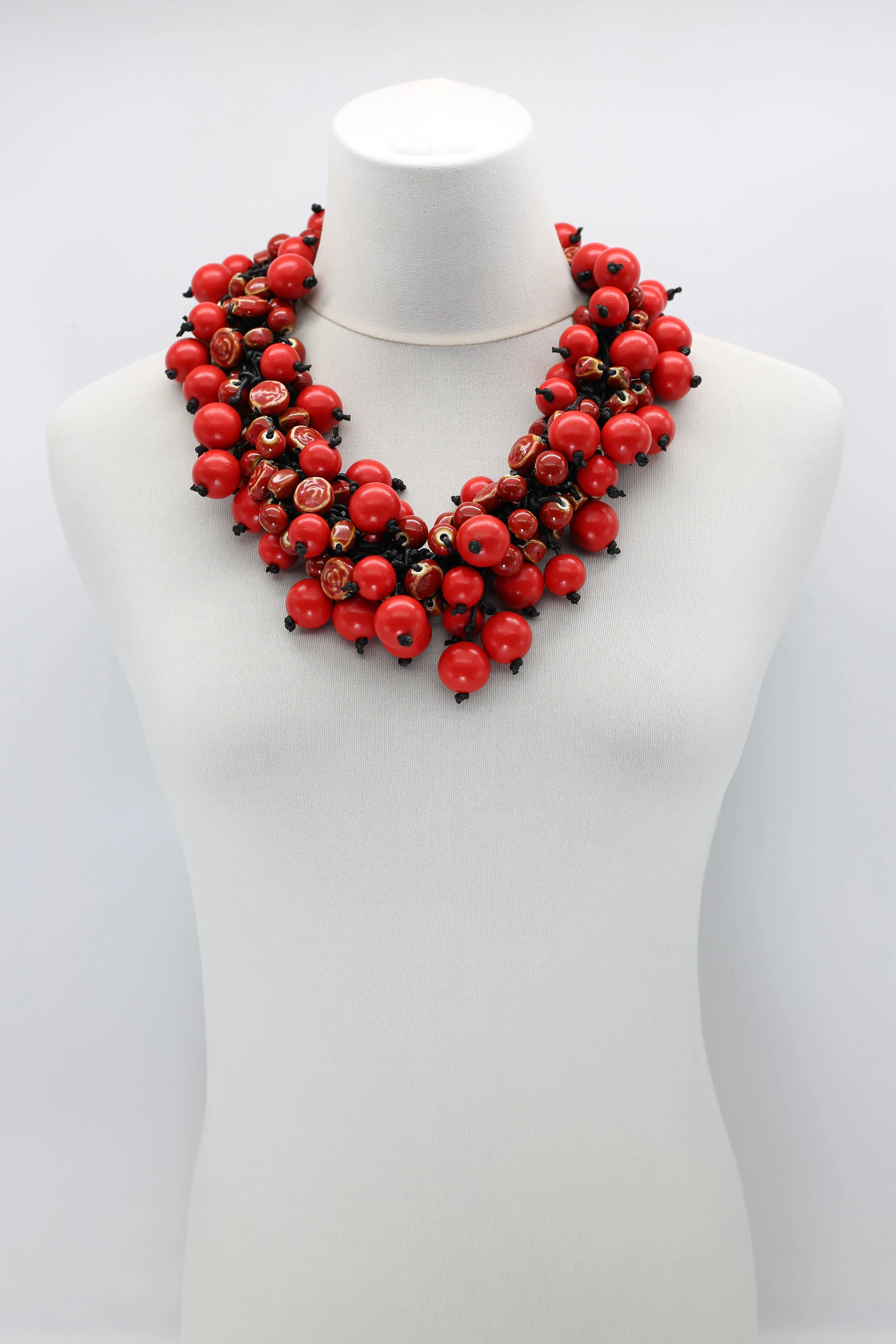 Berry & Ceramic Beads Necklaces Set - Red