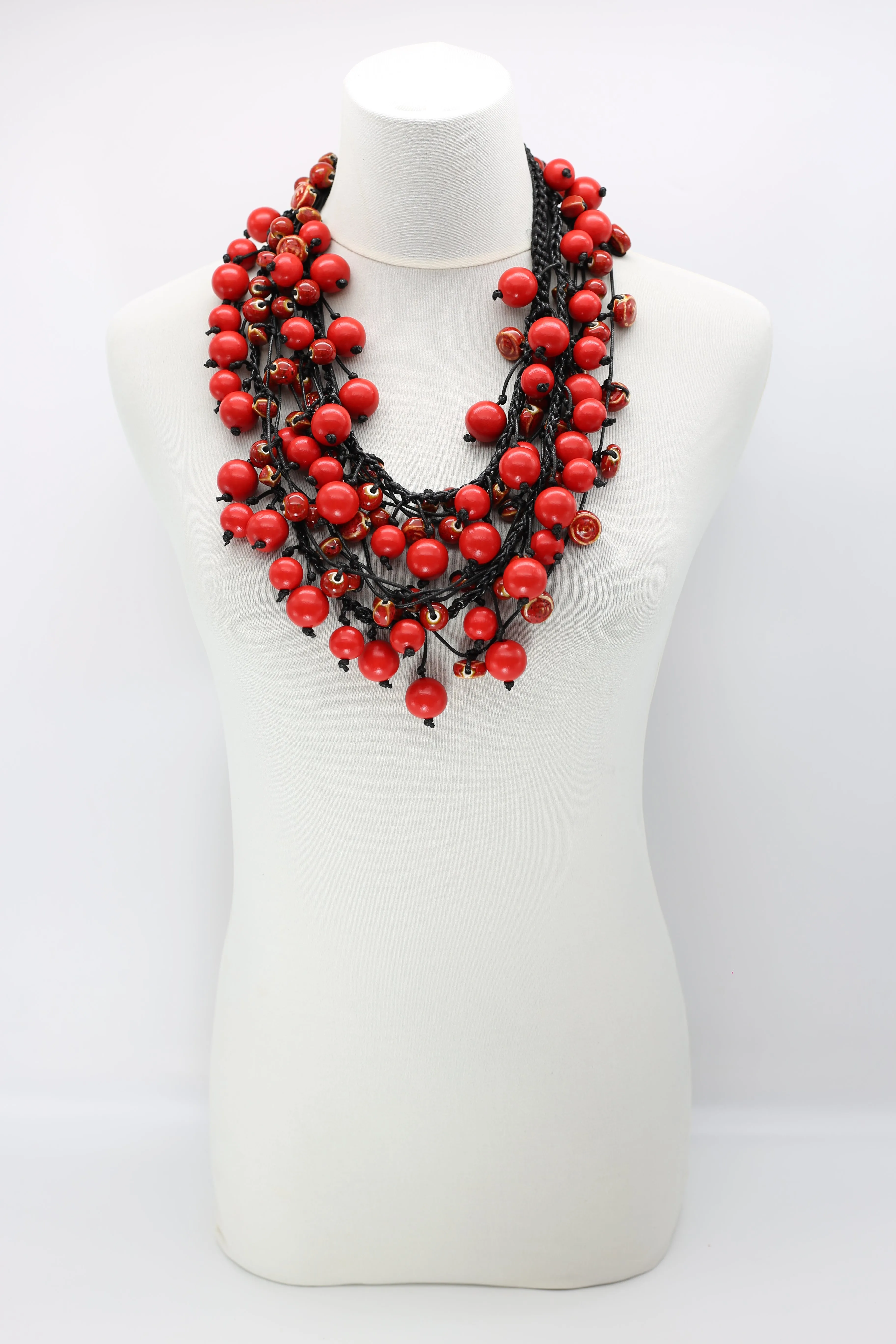 Berry & Ceramic Beads Necklaces Set - Red