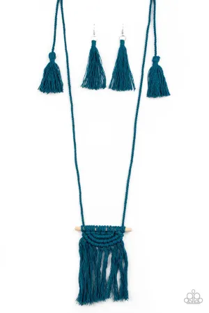 Between You and MACRAME - Blue - Knotted Thread Paparazzi Long Necklace