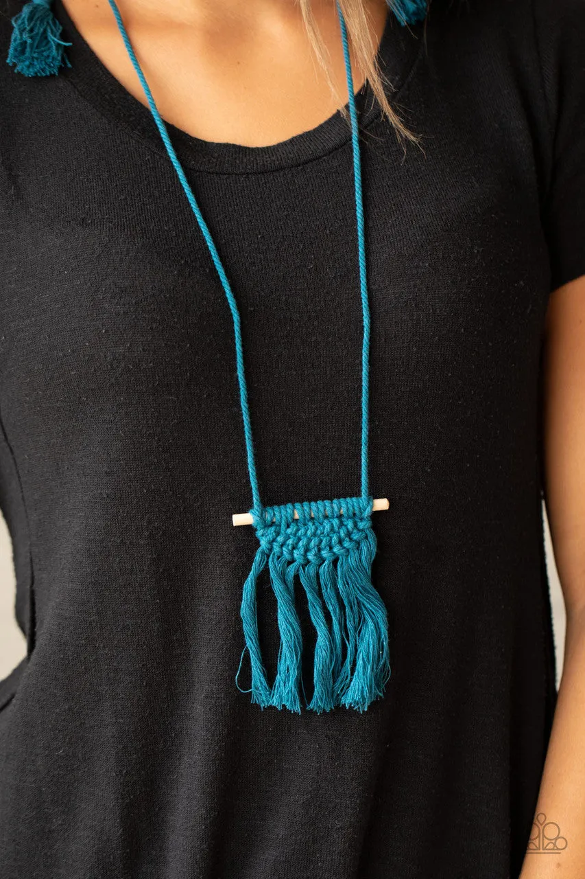 Between You and MACRAME - Blue - Knotted Thread Paparazzi Long Necklace