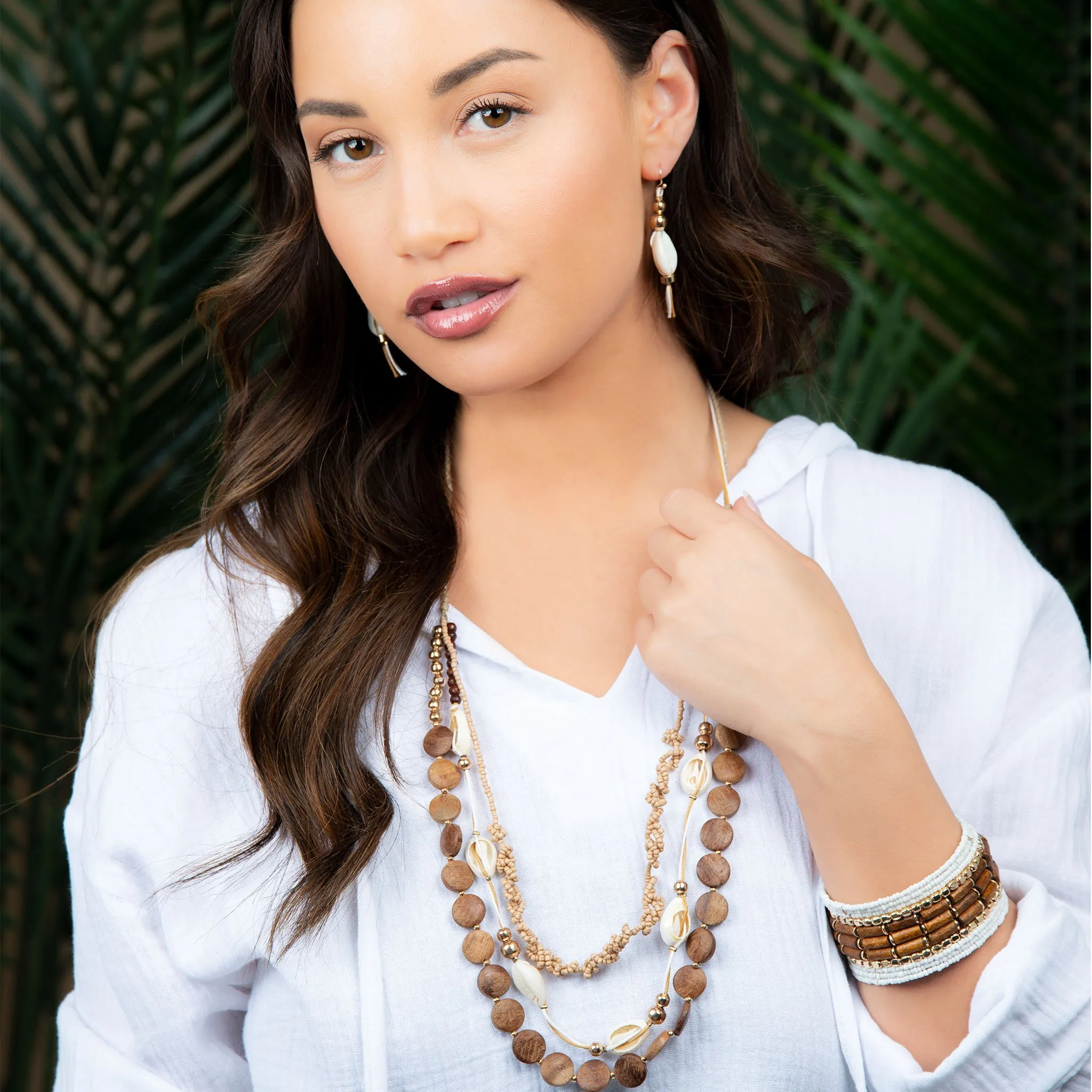 Bexley Multi Row Wood And Shell Necklace