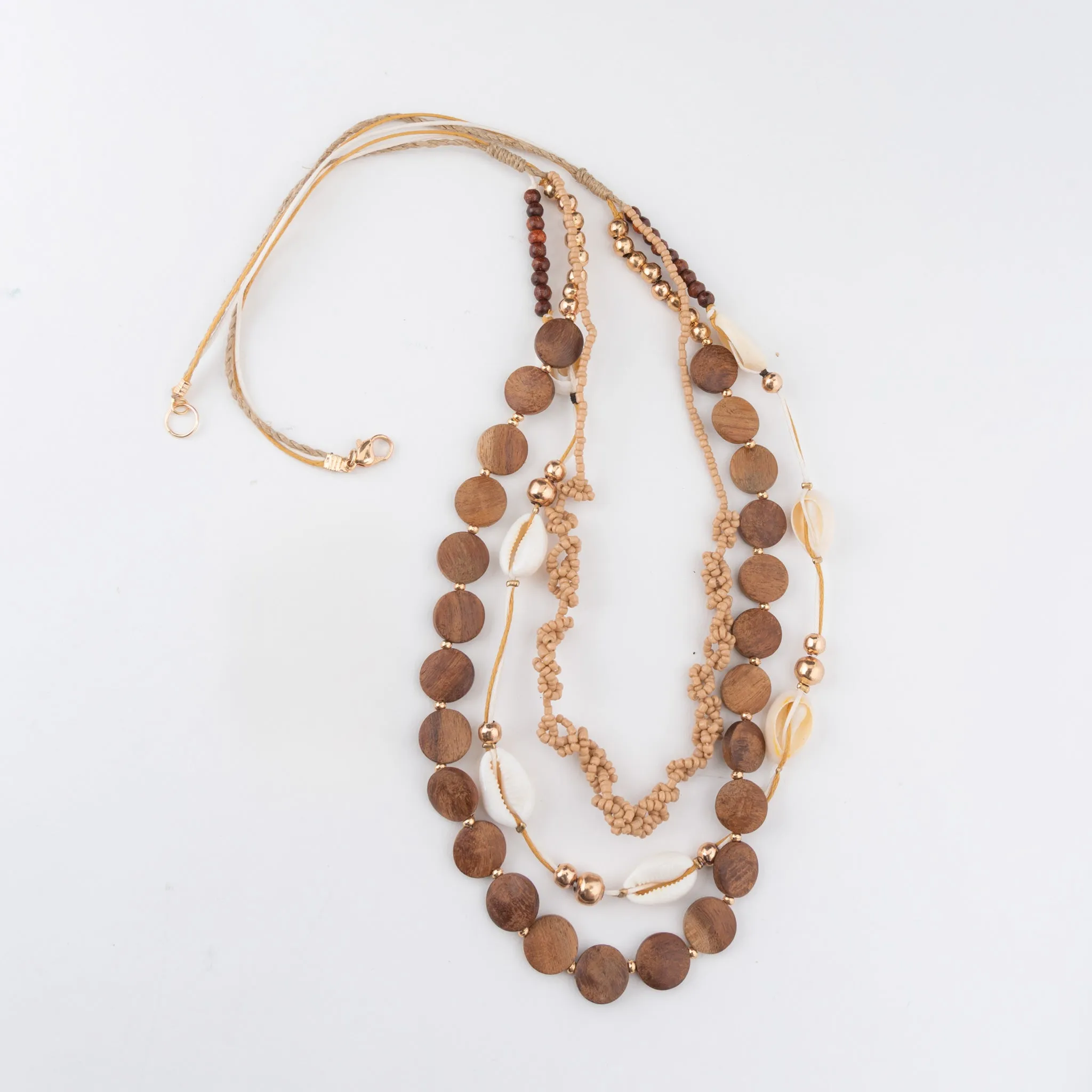 Bexley Multi Row Wood And Shell Necklace