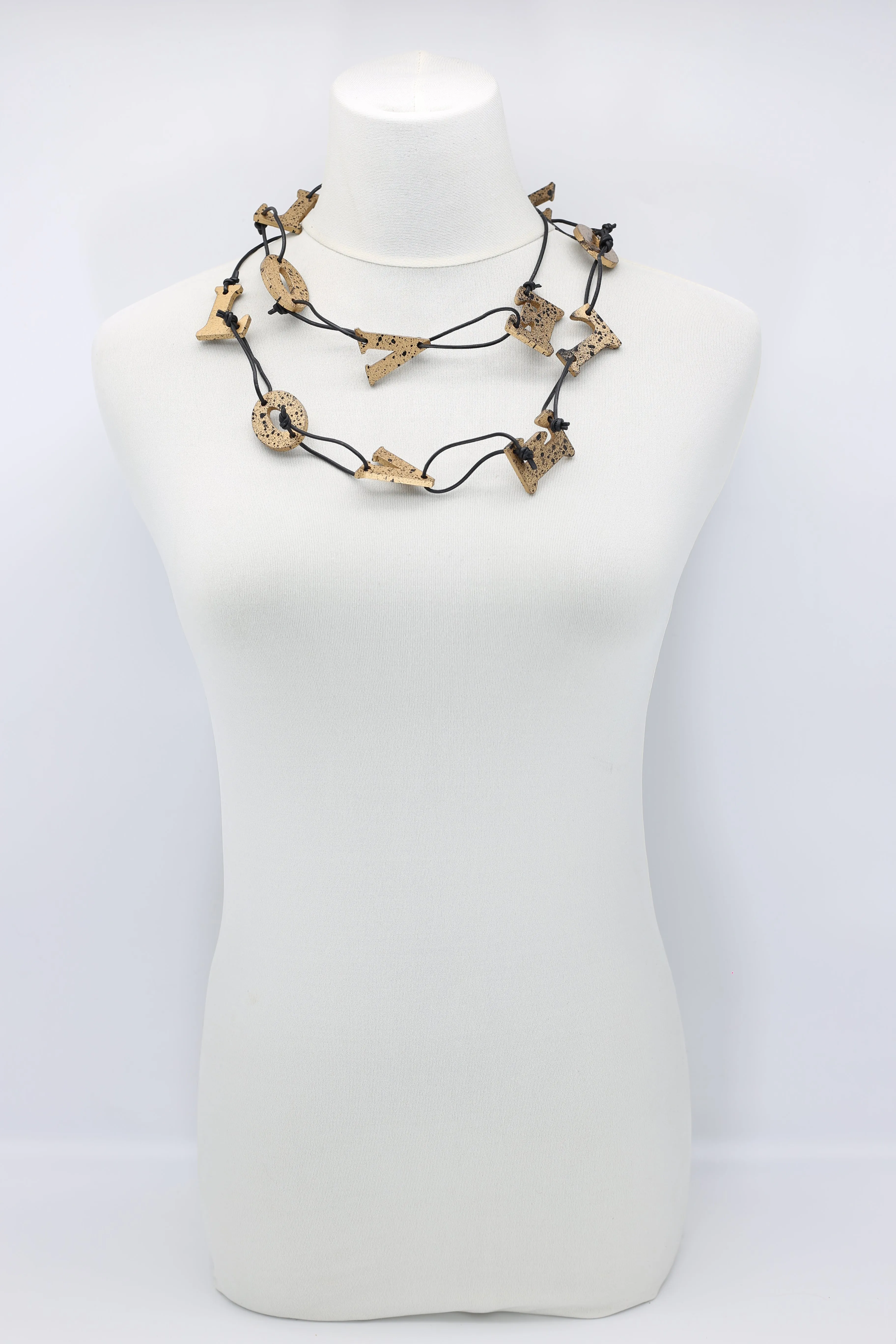 Big LOVE on Leatherette Chain Necklaces Set - Hand-painted - Red/Black, Gold/Black