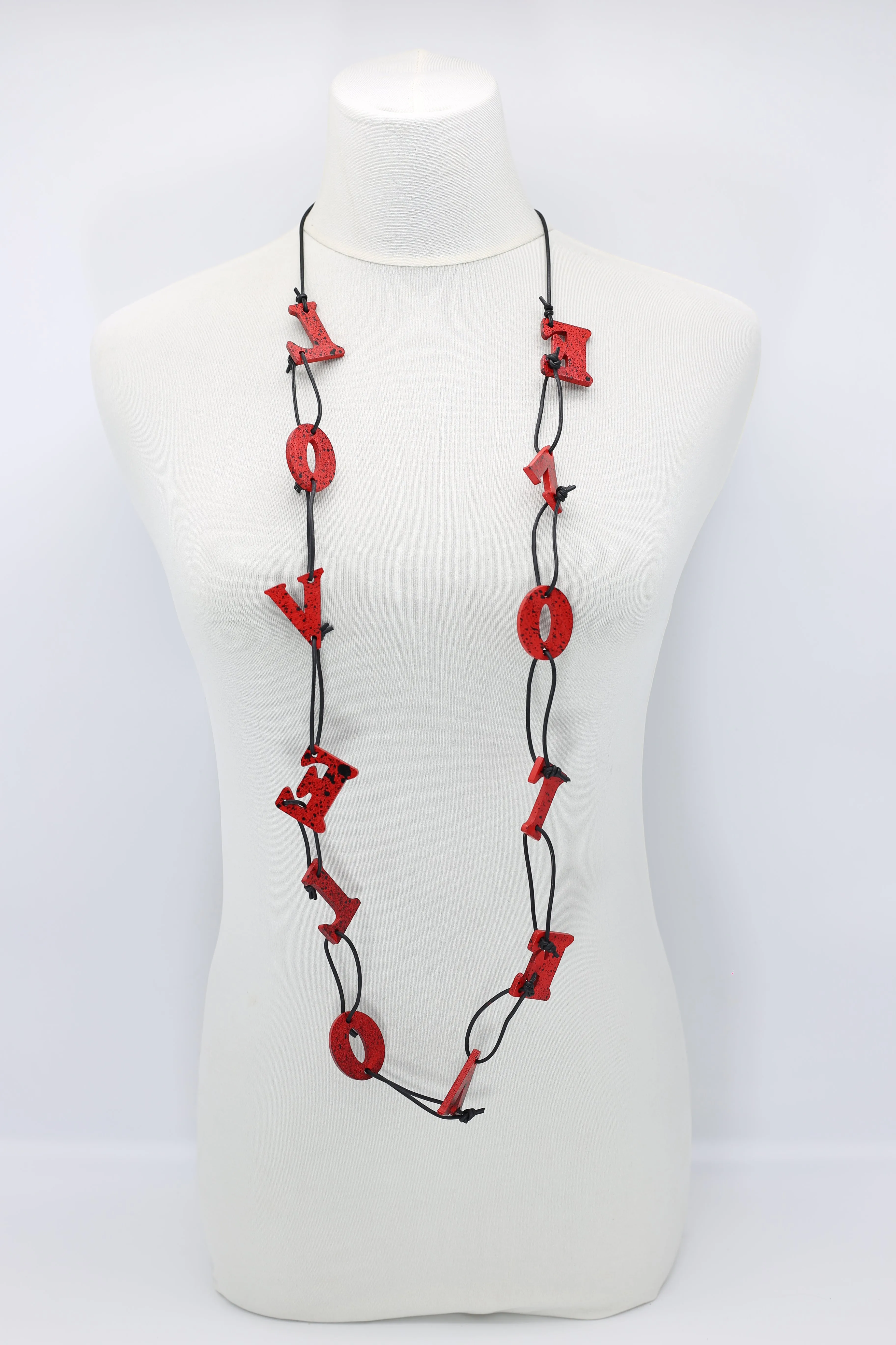 Big LOVE on Leatherette Chain Necklaces Set - Hand-painted - Red/Black, Gold/Black
