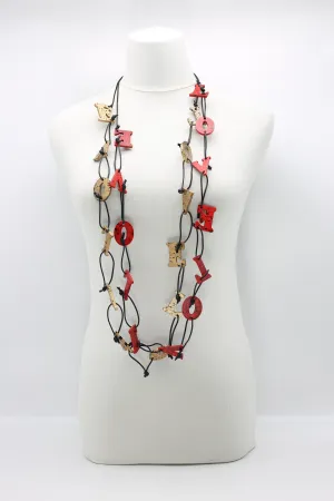 Big LOVE on Leatherette Chain Necklaces Set - Hand-painted - Red/Black, Gold/Black