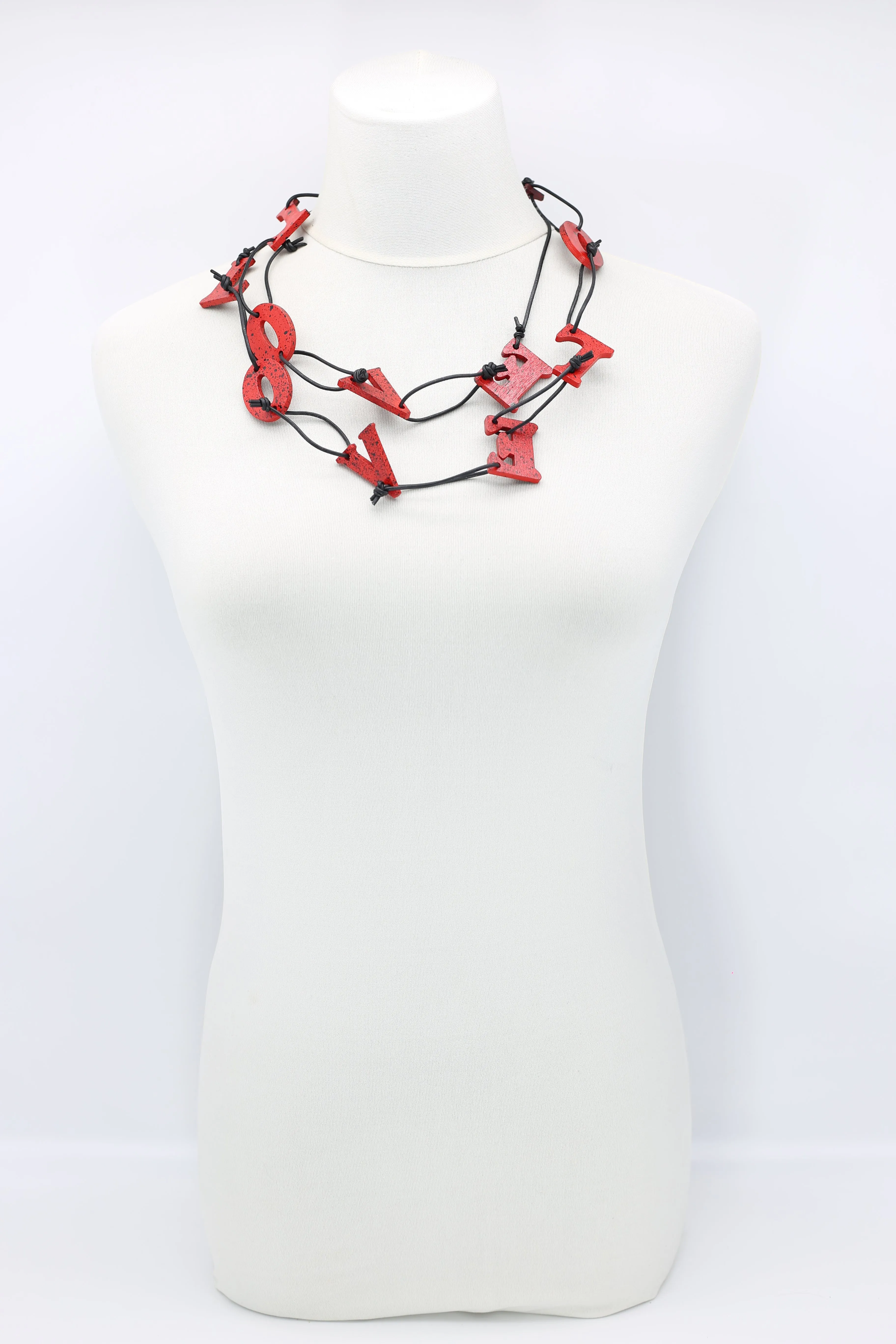 Big LOVE on Leatherette Chain Necklaces Set - Hand-painted - Red/Black, Gold/Black