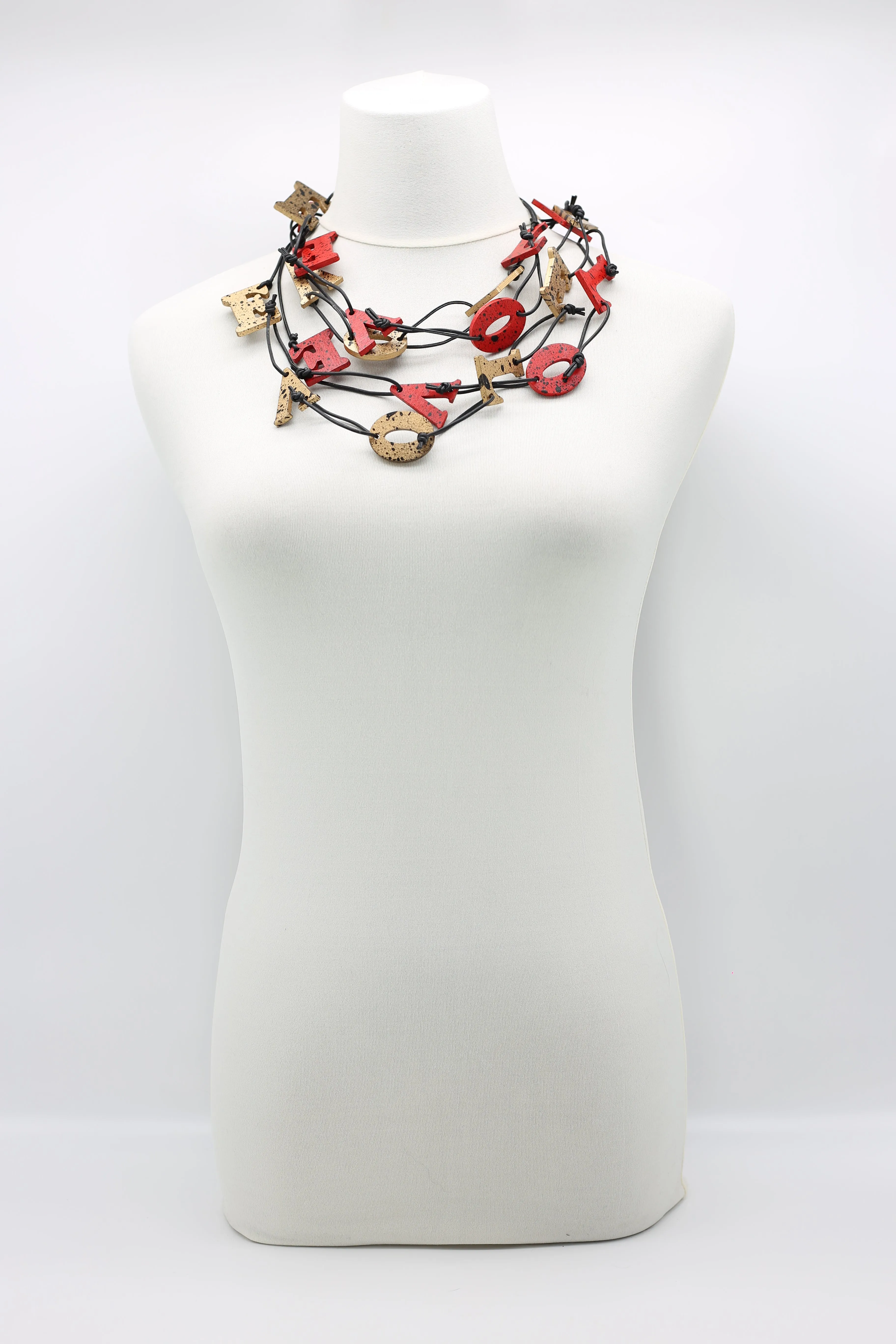 Big LOVE on Leatherette Chain Necklaces Set - Hand-painted - Red/Black, Gold/Black