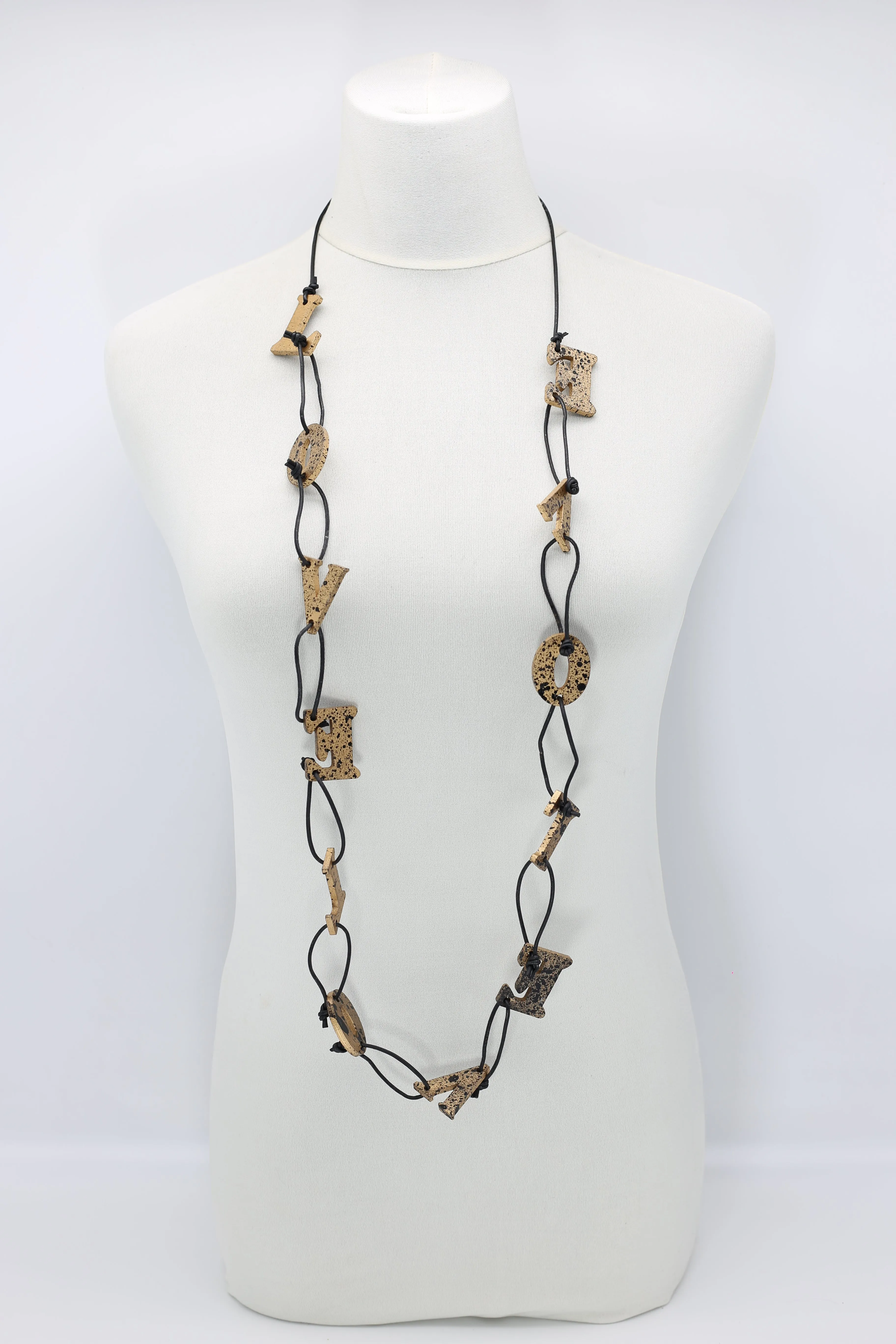 Big LOVE on Leatherette Chain Necklaces Set - Hand-painted - Red/Black, Gold/Black