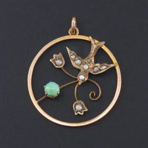 Bird Charm | Antique Pearl & Turquoise Bird Charm