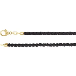 Black 3 mm Braided Leather 16" Cord with 14K Yellow Gold Lobster Clasp
