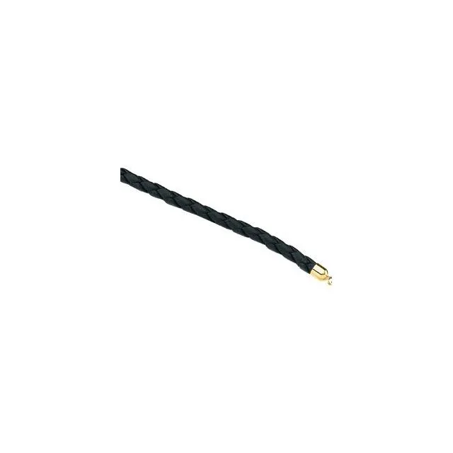 Black 5 mm Braided Leather 20" Cord with 14K Yellow Gold Lobster Clasp
