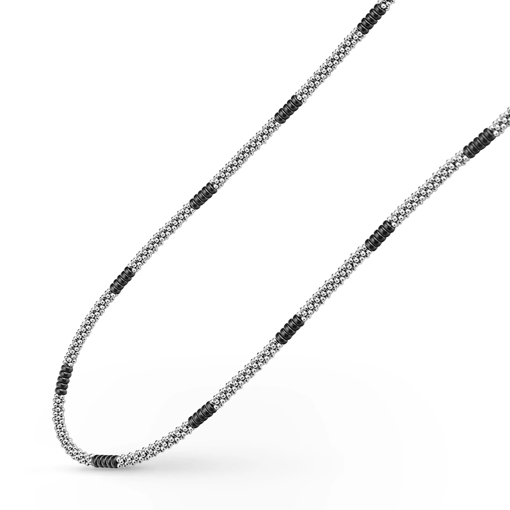 Black Caviar Black Silver Station Ceramic Beaded Necklace