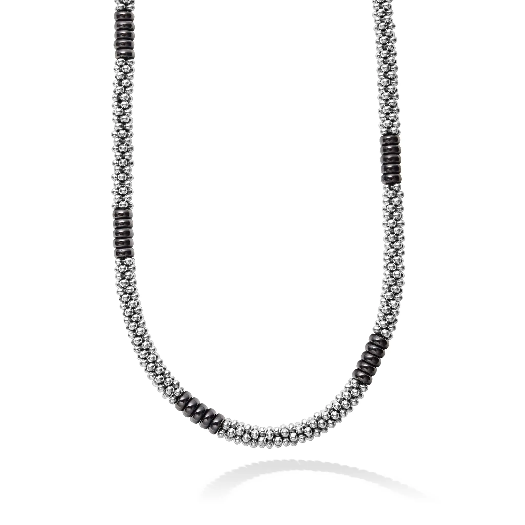 Black Caviar Black Silver Station Ceramic Beaded Necklace