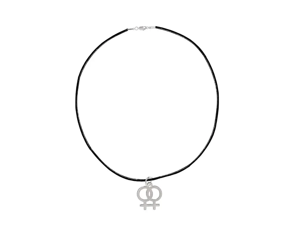 Black Cord Lesbian Same Sex Female Symbol Necklaces ()