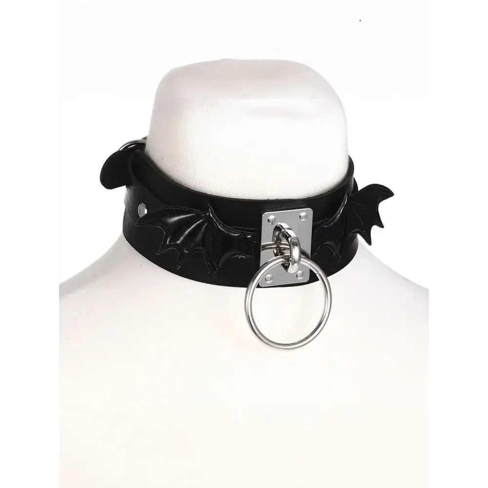 Black Leather Bat Wings Necklace for Y2K Fashion Style