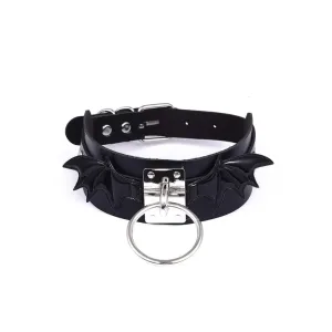 Black Leather Bat Wings Necklace for Y2K Fashion Style