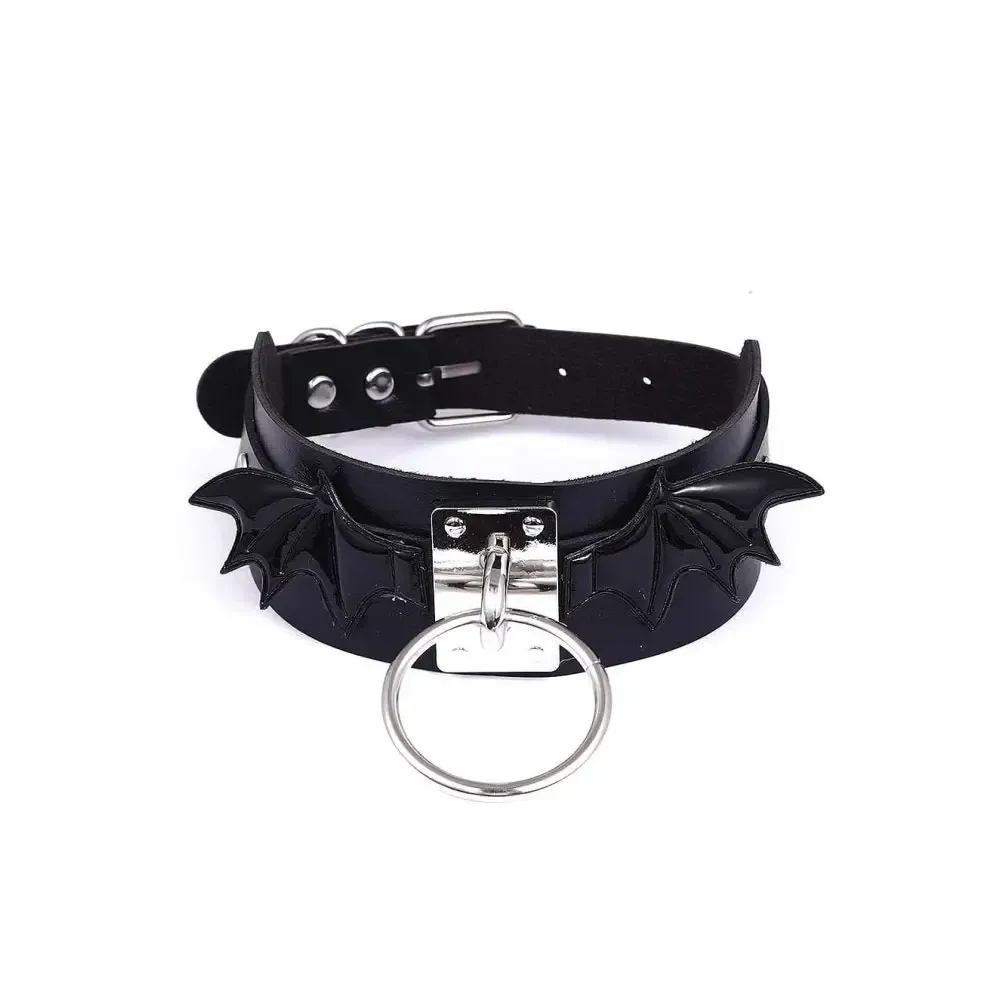 Black Leather Bat Wings Necklace for Y2K Fashion Style