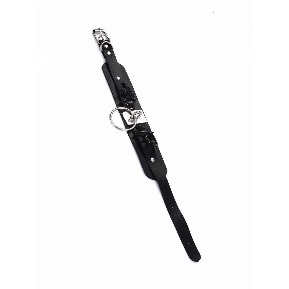 Black Leather Bat Wings Necklace for Y2K Fashion Style