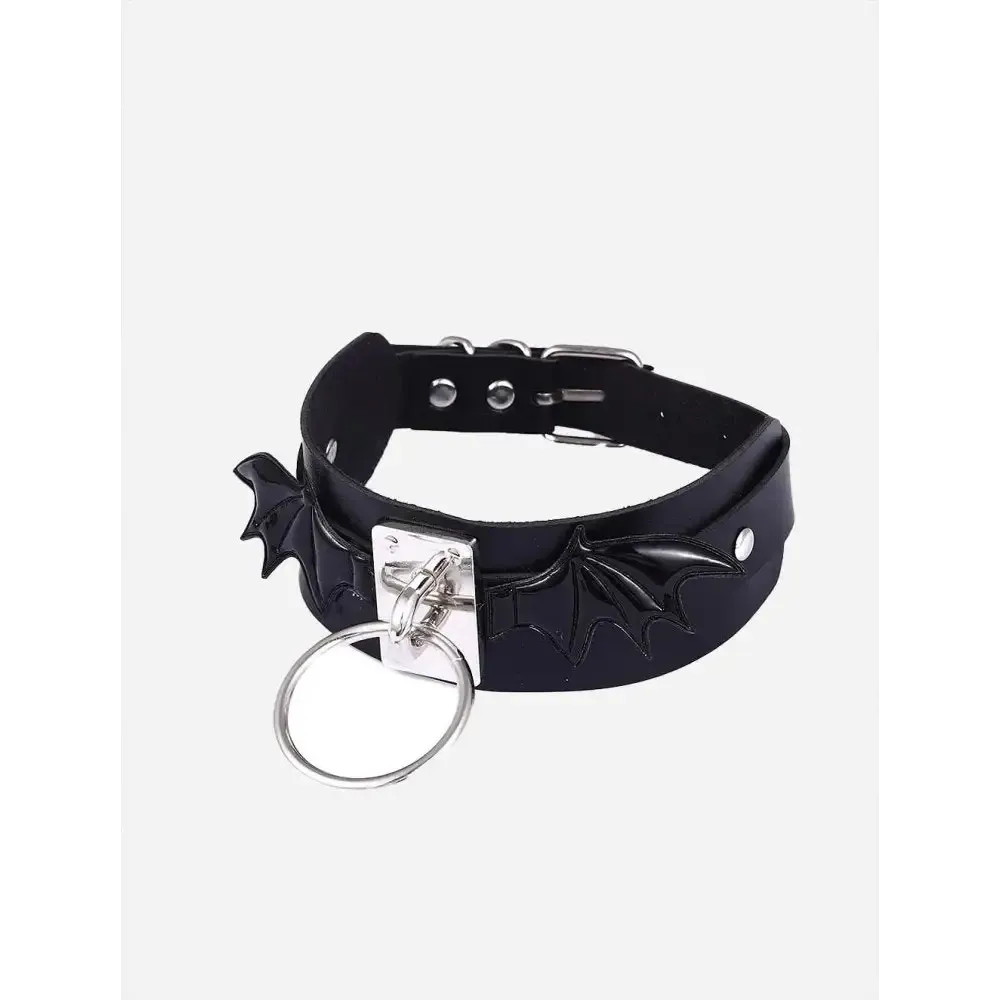 Black Leather Bat Wings Necklace for Y2K Fashion Style