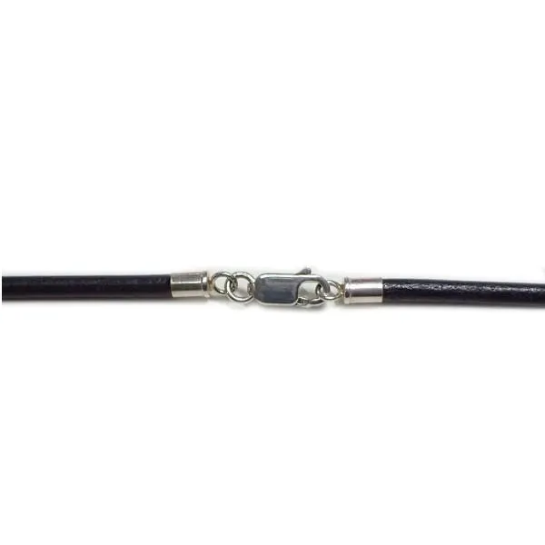 Black Leather Necklace with Sterling Silver Clasp (2mm)