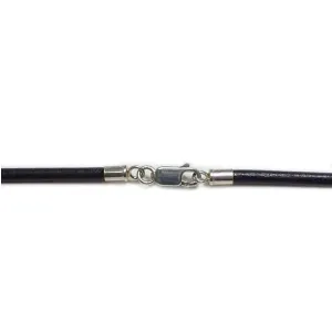 Black Leather Necklace with Sterling Silver Clasp (2mm)