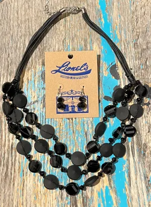 Black Multi Crystal Necklace w/ Earrings