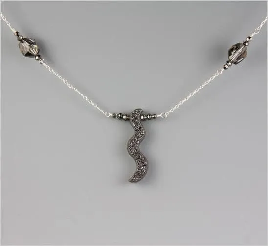 Black Night Squiggle Druzy Silver Necklace