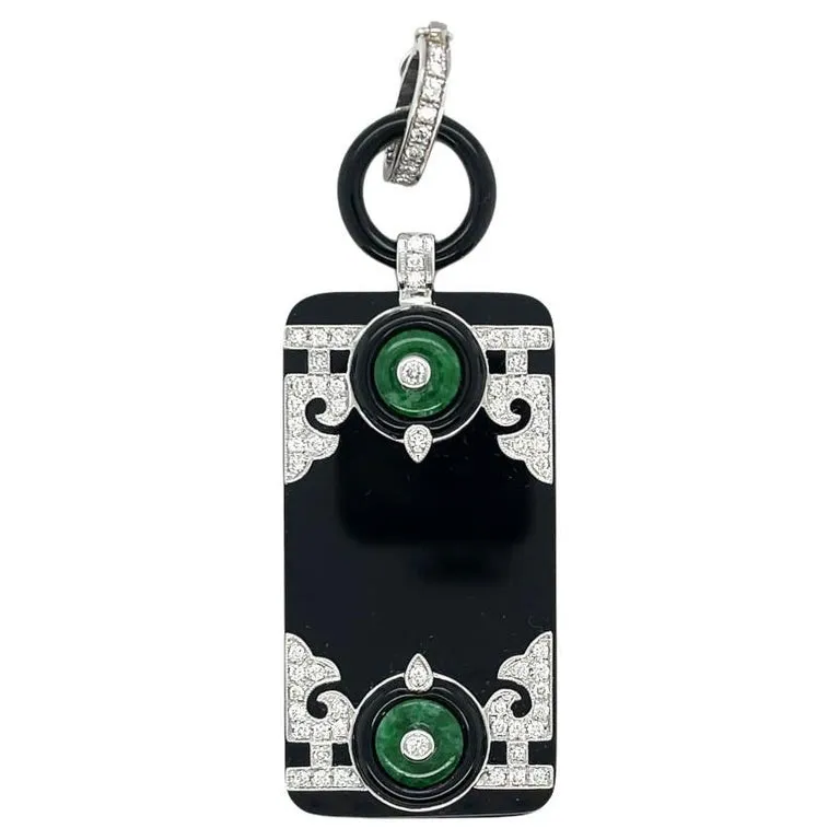 Black Onyx, Jade, and Diamond Necklace Enhancer in 18k White Gold