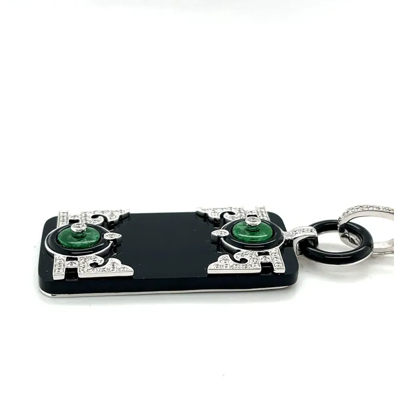 Black Onyx, Jade, and Diamond Necklace Enhancer in 18k White Gold