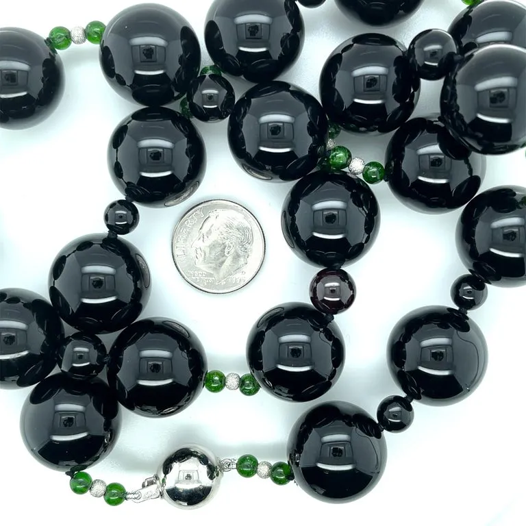 Black Onyx, Jade, and Diamond Necklace Enhancer in 18k White Gold