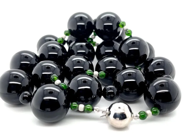 Black Onyx, Jade, and Diamond Necklace Enhancer in 18k White Gold