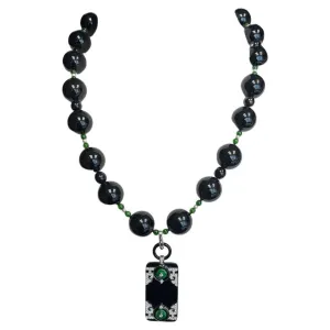 Black Onyx, Jade, and Diamond Necklace Enhancer in 18k White Gold