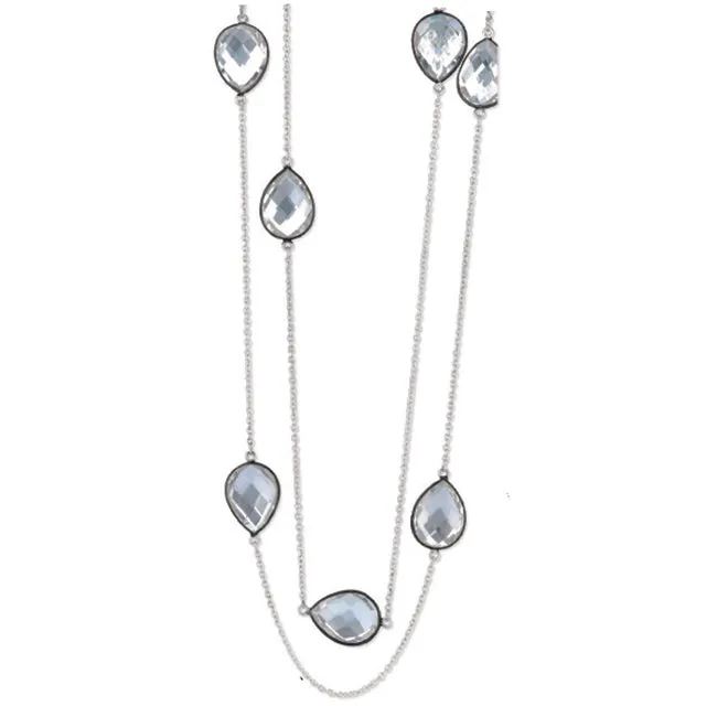 Black Rhodium Silver Rock Crystal Necklace (25.0.cts.tw)