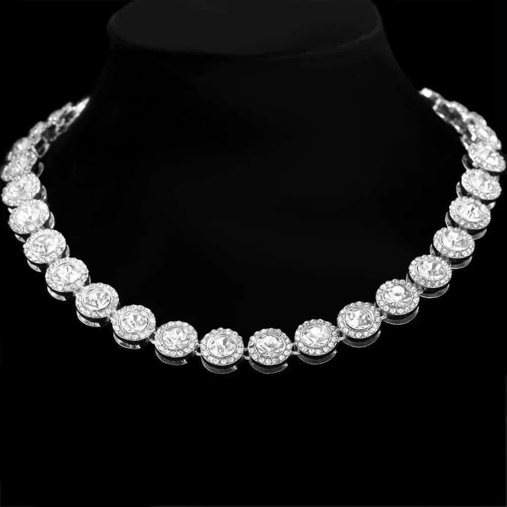 Bling Luxury Paved Crystal Heart Cuban Link Chain Necklace for Women Hip Hop Iced Out Round Square Tennis Chain Choker Jewelry
