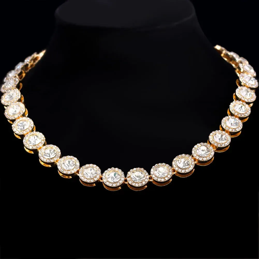 Bling Luxury Paved Crystal Heart Cuban Link Chain Necklace for Women Hip Hop Iced Out Round Square Tennis Chain Choker Jewelry