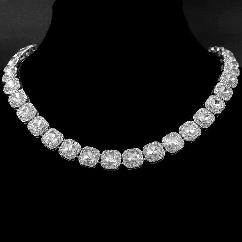 Bling Luxury Paved Crystal Heart Cuban Link Chain Necklace for Women Hip Hop Iced Out Round Square Tennis Chain Choker Jewelry