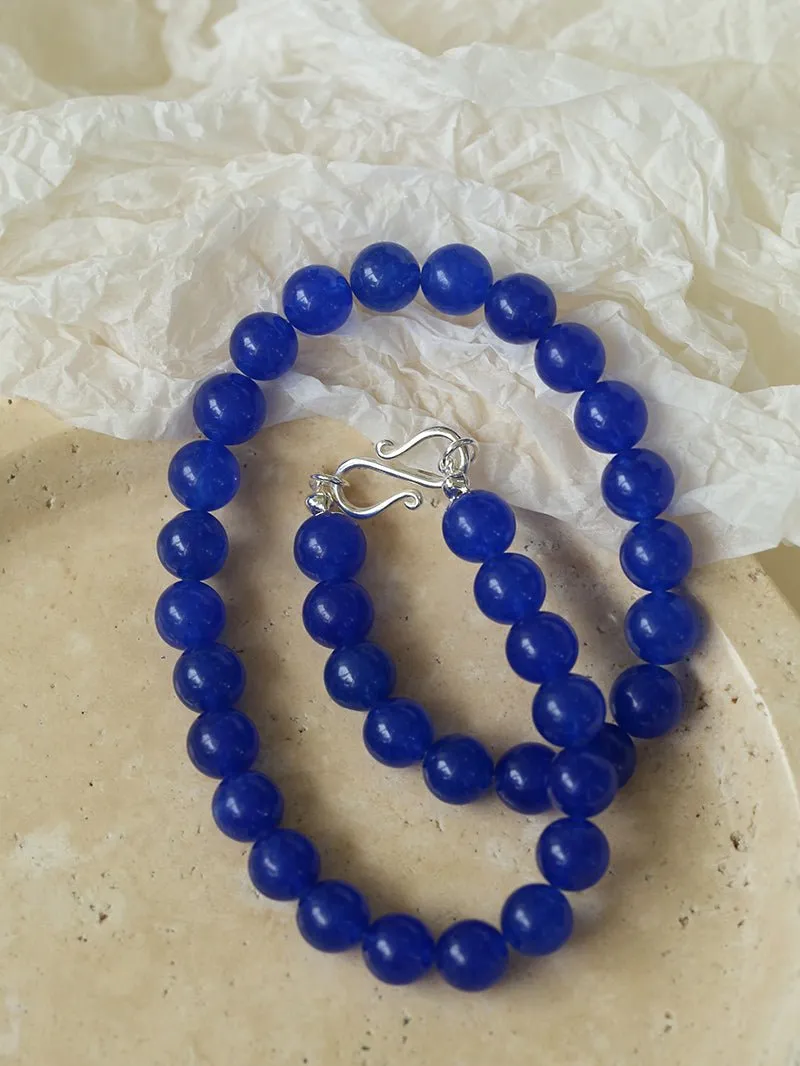 Blue Agate Beaded Figure 8 Buckle Necklace