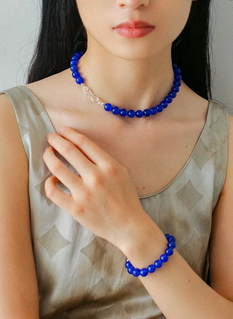 Blue Agate Beaded Figure 8 Buckle Necklace
